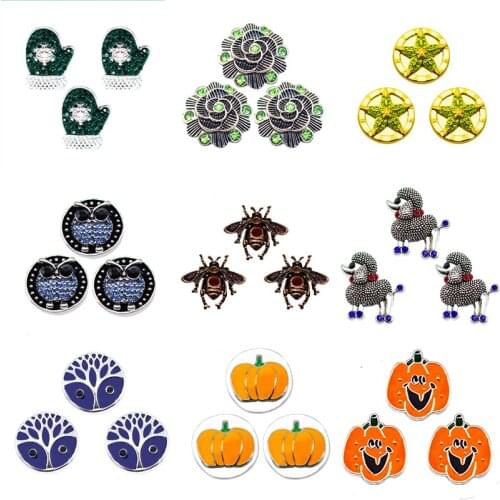 Fit 18mm Ginger Snaps Button Necklace pendant Bracelet Jewelry Mix rhinestone snap pumpkin metal Enamel alloy Snap Button owl