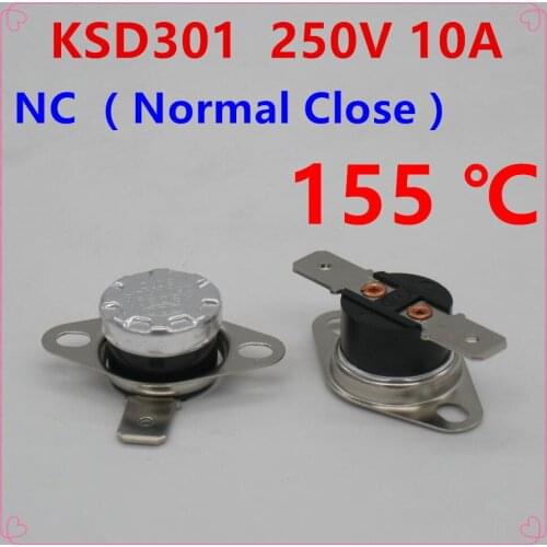 10Pcs KSD301 155 Degrees Celsius 155 C Normal Close NC Temperature Controlled Switch Thermostat 250V 10A Thermal Protector