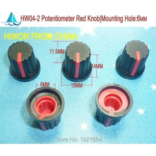 100pcs/lot HW04-2 High quality Plastic Red Potentiometer Knob (For Rotary Potentiometer )