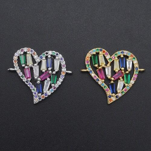 20x24mm 100% CZ Zircon DIY Jewelry Heart Shape Connectors Charm Wholesale Fashion Jewelry Accessories OEM Order Accepted