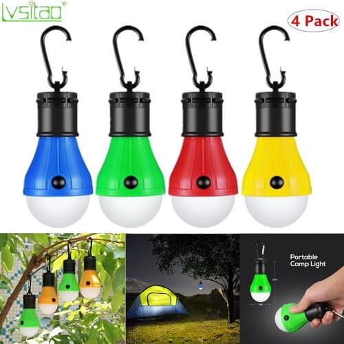 4pcs Mini Portable Lantern Tent Light LED Bulb Outdoor Emergency Hook Flashlight Hunting Camping Tent Light 3 * AAA