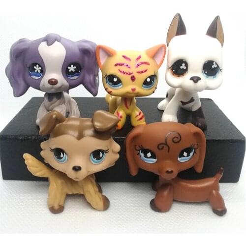 5pcs standing pet shop LPS toys short hair cat collie dachshund spaniel great dane toy for child gift free shipping