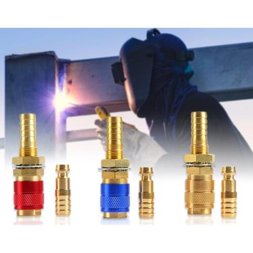 2Pcs 10mm Water Cooled Gas Adapter Quick Connector Fitting for Welding Torch Anti-rust Brass Welding Gun Connector Hardwares