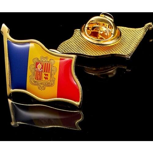 Andorra National Gold Plated Flag Lapel Pins Tie Clips Decoration Accessories