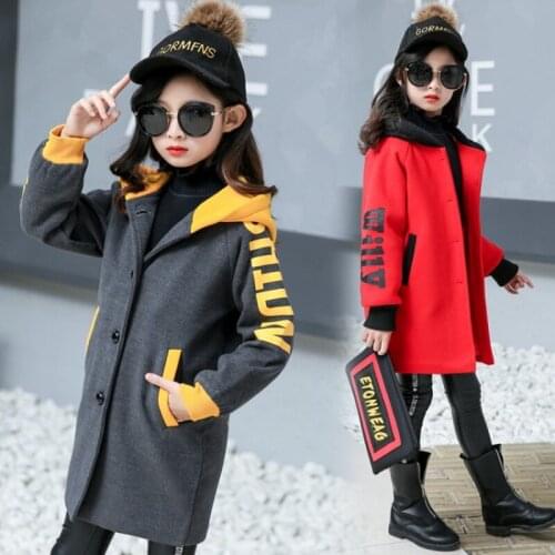 Kids Clothing Woolen Coat for Girls Jackets Coats 2020 Autumn Winter Outerwear Wool Blends Overcoat Hooded Outdoor Parka Clothes