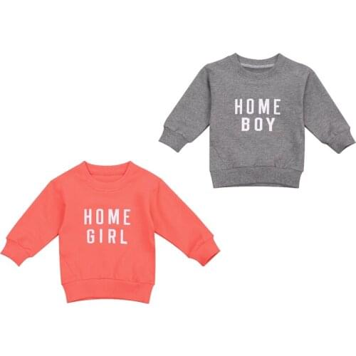 Children Pullover Sweatshirt Fall Winter Kid Girls Boys Letter Print Sweatshirt Round Neck Long Sleeve Top for Infant Pink Grey