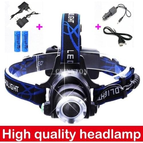 DHL 50Set 3800LM Zoomable T6 LED Headlamp Fishing Headlight Night Torch Lantern Lamp+2x18650 Battery+Charger+USB Charging Cable