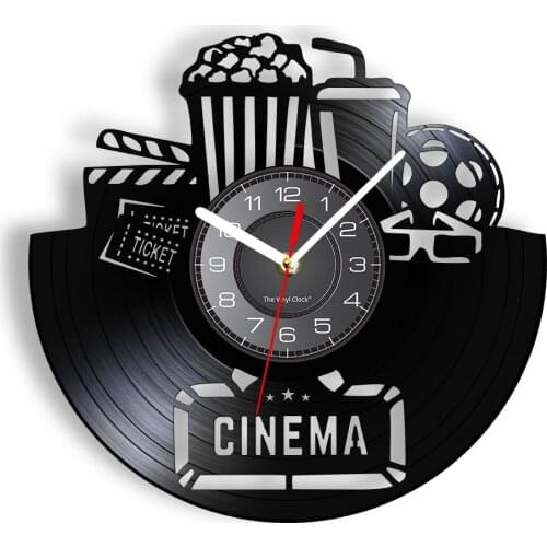 Home Cinema Popcorn Cola Vinyl LP Record Wall Clock Filmmaker Movie Theater Room Vintage Clock Watch Filmmaking Artwork Decor