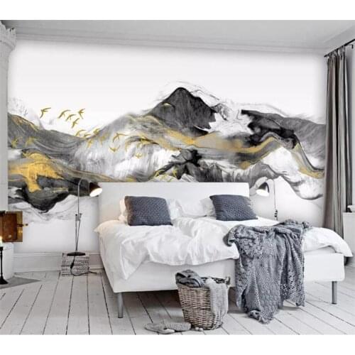 Wellyu papel de parede Custom wallpaper 3d Photo Murals Bird New Chinese Abstract Golden Ink landscape TV backdrop wall paper