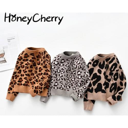 2021 New Baby sweater Pullover Long Sleeve Round Neck Leopard Print Sweater Childrens Knit cloth