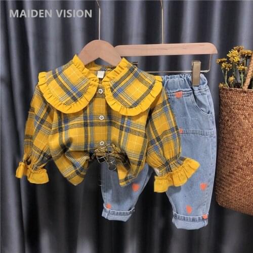 Girl Suit New Arrival Girls clothing set Baby Suit Long sleeve lattice shirt +jeans Kids Clothes Baby girls outfit 2 3 4 6 7 8y