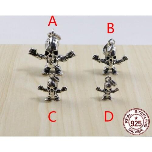 B115 S925 sterling silver pendant humanoid skull gothic personality jewelry ornaments sweater chain retro punk style pendant