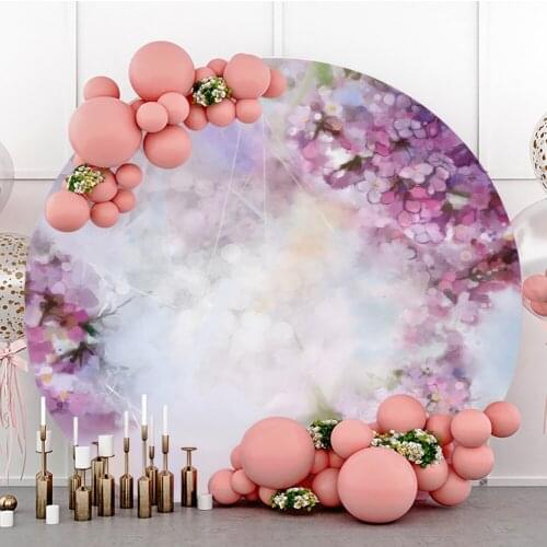 Laeacco Purple Flowers Round Background Glitter Sequin Birthday Wedding Portrait Custom Photographic Photo Backdrop