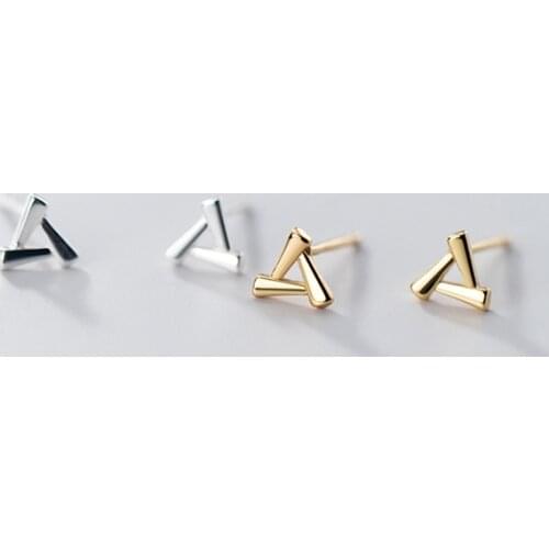 MloveAcc Genuine 925 Sterling Silver Geometric Triangle Mini Small Stud Earrings for Women Minimalist Birthday Jewelry Gift