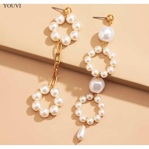 YOUVI Korea Fashion Piercing Earrings 2021 Trend Vintage Baroque Pearl Long Chain Hanging Earrings For Women Jewelry Charm