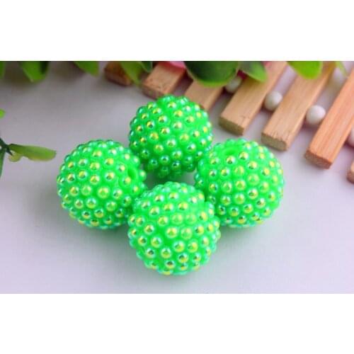 Chunky New Bright Green AB Color 20mm 100pcs Imitation pearl rhinestone beads,Bling ball bubblegum beads for kids jewelry