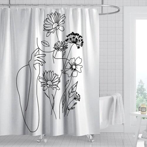 New Europe Simple Lines Waterproof and Mildew Proof Shower Curtain Perforated Printing Shower Curtains Bathroom Curtain Rugrats