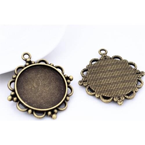 New Fashion 4pcs 25mm Inner Size Antique Bronze Plated Flower Style Cabochon Base Cameo Setting Charms Pendant