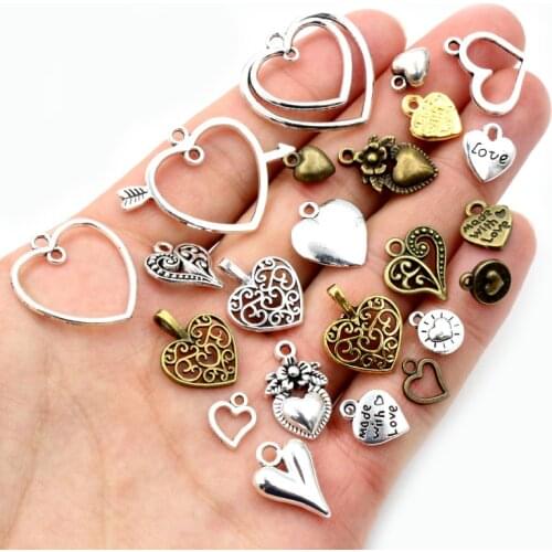 New Fashion Antique Silver Plated Bronze Gold Heart Chrams Metal Alloy Pendant Charms for DIY Neckalce Jewelry Making Findings