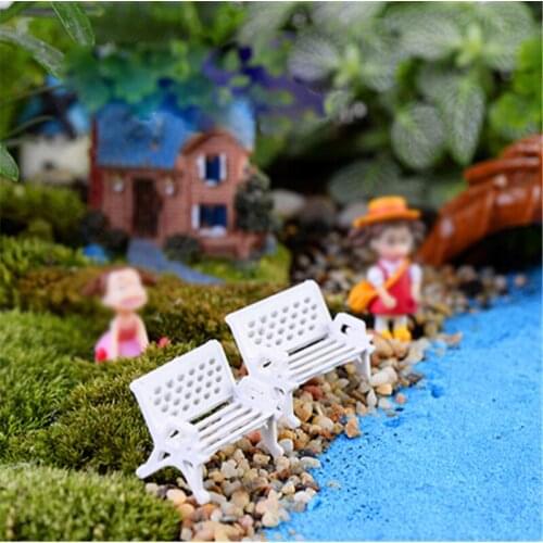 New 1PC Mini White Bench Fairy Doll Chairs Terrarium Moss Family Decor Figurines Garden Miniatures Micro Landscape Accessories