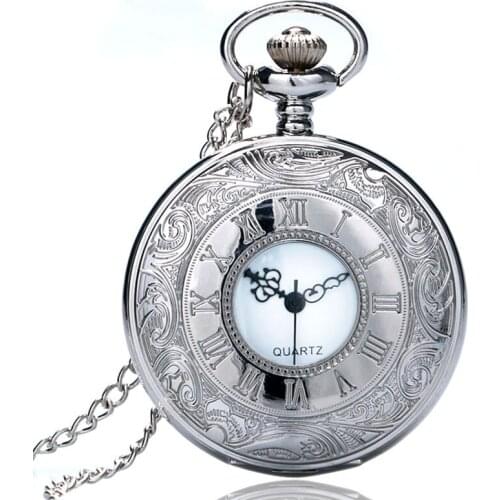 Popular Pocket watch Silver Color Pocketwatch Roman Numbers Quartz Watch with Necklace Pendant