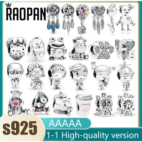 RAOPAN Original Dream Catcher Hot Air Balloon Backpack Cute Bracelet Decorative Charm Bead 925 Sterling Silver Jewelry