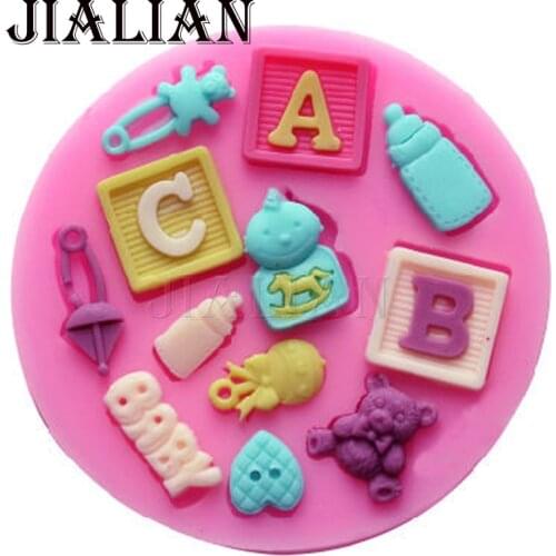ABC Baby Shower Party bottle Trojans bear cake decorating tools DIY fondant silicone mold chocolate sugar art displays T0139