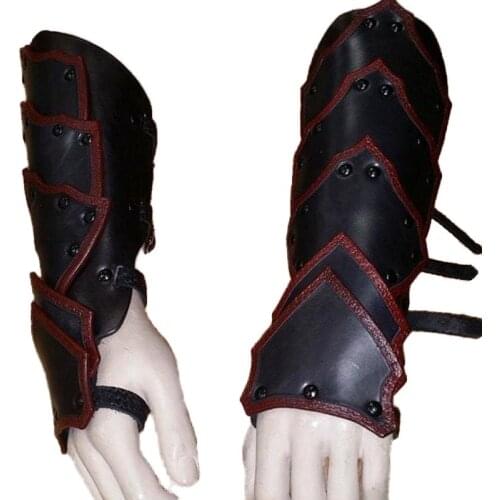 Medieval Armor Leather Gloves Wide Cuffs Bracers Men Steampunk Warrior Gauntlet Renaissance Knights Templar Lace-up Wristband