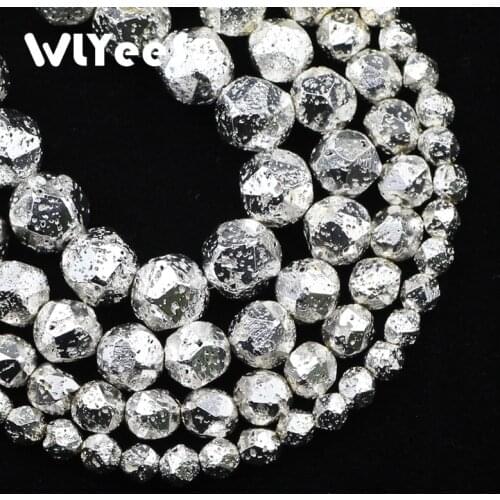 WLYeeS 6 8 10 12mm Silver Faceted Round Stone Beads for Jewelry Making Charms Spacer Loose Beads DIY Bracleet Accessories 15inch