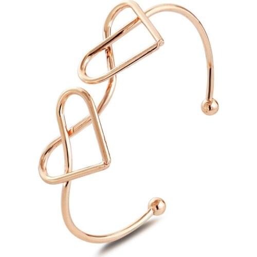 Double Connecting Hollow Heart Opening Silver Plated Golden Bracelets & Bangles for Women