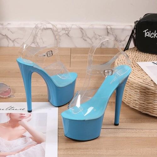 Stripper Heels Clear Shoes Woman Platforms 17cm High Heels Sandals Women Sexy pvc Big yard Fish Mouth Shoes 2019 off white New