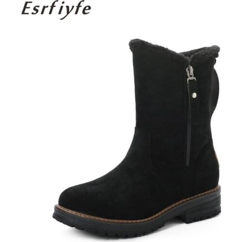 ESRFIYFE 2020 New Womens Snow Boots Winter Cow Suede Warm Boots Thick Heels Platform Boots Short Bootie Zipper Outside Shoes