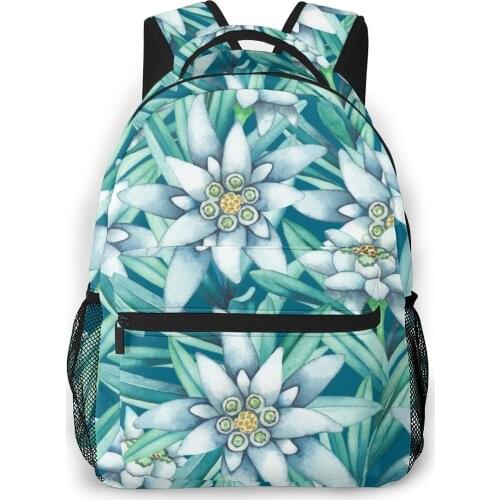Backpack Women Shoulder Bag For Teenage Girls Watercolor Edelweiss Flowers And Leaves Bagpack Female Ladies School Backpack