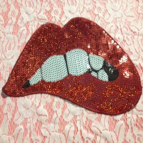 1PC Lip Patch Sew On Patches For Clothes Sew On Sequin Applique Applications Motif Embroidery Patches DIY Accessories