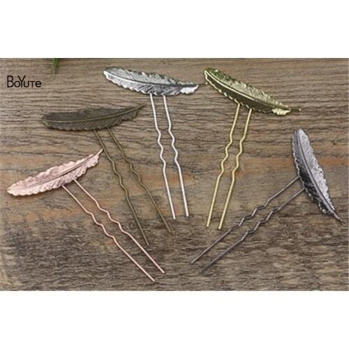 BoYuTe 10 Pieces 12*52MM Feather Hair Stick 6 Colors Plated Metal Hair Accessories