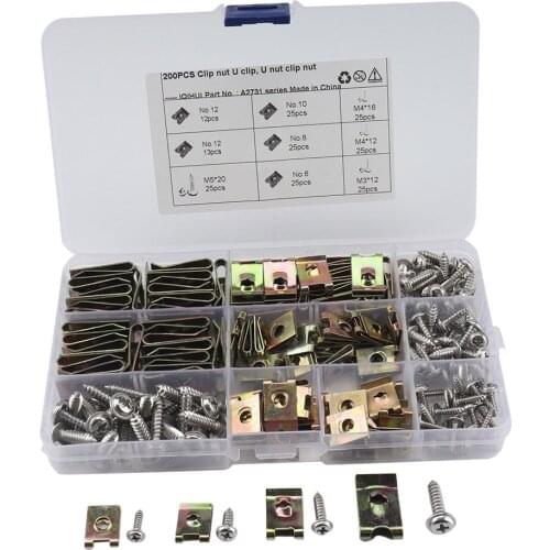 200pcs Assorted Spire Clips U Nuts Captive Speed Fasteners Screws for Motorcycle and Auto mobiles