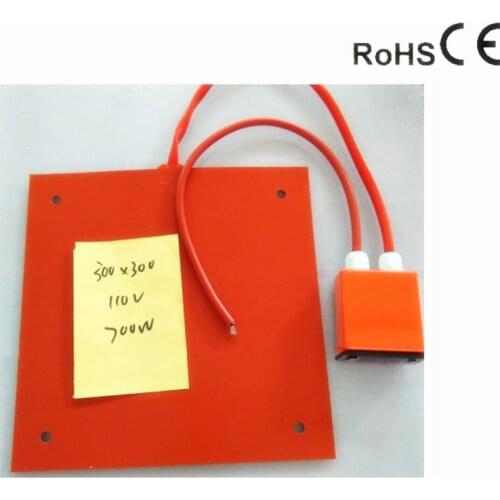 300*300*1.5mm Heat Hot Mat for CR-10 Printer Flexible silicone heater 110v 700w 4*12mm hole ED330L digital thermostat1000mm lead