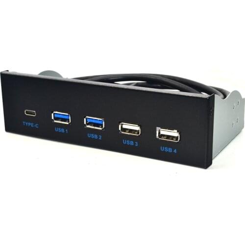 5.25 Inch Front Panel 2 Ports USB 3.0 + 2 Ports USB2.0 + 1 Port TYPE-C Multifunction 4 Port Metal Optical Drive Bay For PC