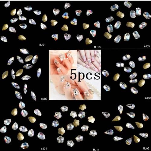 5pcs Clear AB Glass Rhinestones For Nail Art Decorations Pointback Nail Stickers DIY Craft Art Charm Stones
