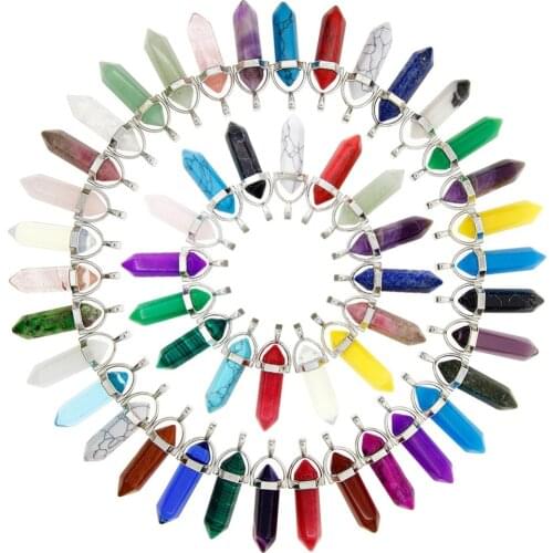 50pcs Lucky Energy Crystal Faux OPAL Bullet Hexagon Prism Choker Necklace Stone Quartz Leather Rope Necklaces for Women #276859