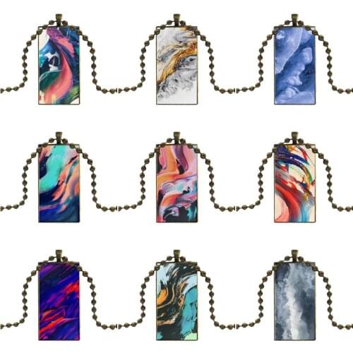 Abstract Brush Texture Drawing Art For Women Wedding Gift Necklace Fashion Long Chain With Rectangle Necklace Jewelry