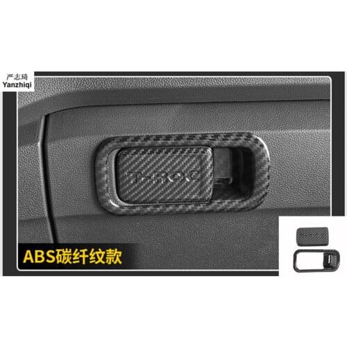 Carbon fiber Car Glove Box Copilot Storage Switch Handle Sequins Stickers Trim Cover For Volkswagen VW T-ROC 2017 2018 Accessory