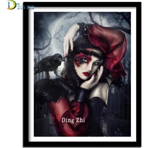 Diamond Embroidery Fantasy Gothic Crow Woman Puzzle 5D Diamond Painting Christmas Square Rhinestone Mosaic Nordic Portrait Kit