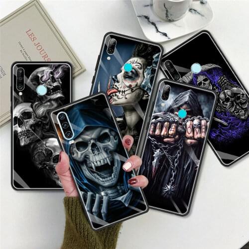 Grim Reaper Skull Skeleton Tempered Glass Phone Case For Huawei P30 P20 Lite 5G P40 Pro + P Smart Z 2020 2021 Cover Coque Fundas