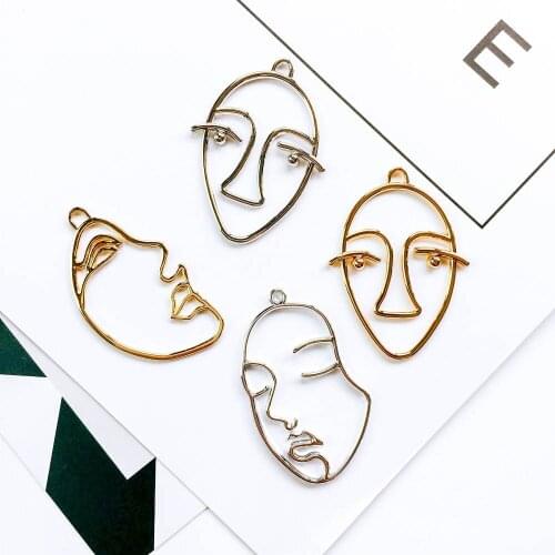 Human Face Ear Drop Silver Gold Plated Pendant Necklace Charms Earring Accessories Jewelry Finding Diy Material 6pcs