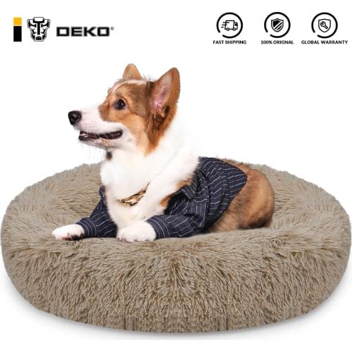 DEKO Pet Dog Beds Kennel Round Fluffy Cat House Sleeping Cushion Mat Sofa Household Super Soft Warm Comfortable Puppy Supplies