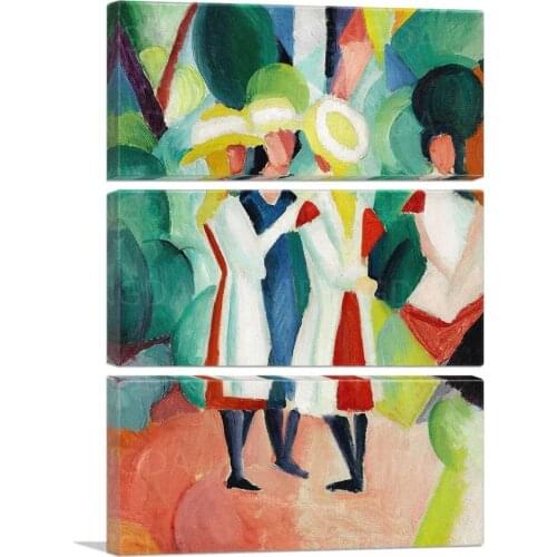 Home Decorative Three Girl Straw Hats August Canvas Paintings HD Printed Modular Abstract Pictures Wall Art Retro Poster Framed