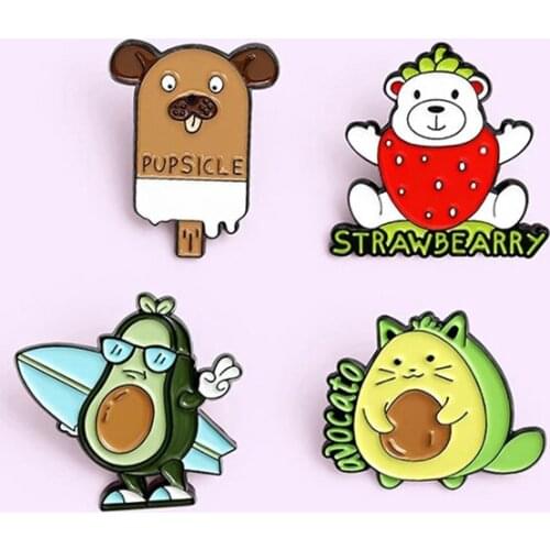 Cartoon Cute Avocado Chocolate Ice Cream Enamel Pin Animals Brooch Denim shirts bags Celebrated fashion Jewelry Gift for Friends