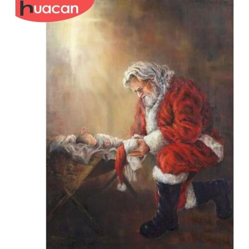 HUACAN Full Square/Round Diamond Painting Santa Claus Handmade Gift 5D Diamond Mosaic Christmas Home Decor Craft Kit