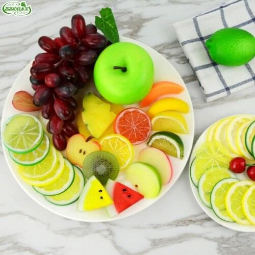 Simulation Strawberry Pineapple Watermelon Fruit Slices Model Sitting Room Decorate Toys Plastic Crafts 6 Pcs/set